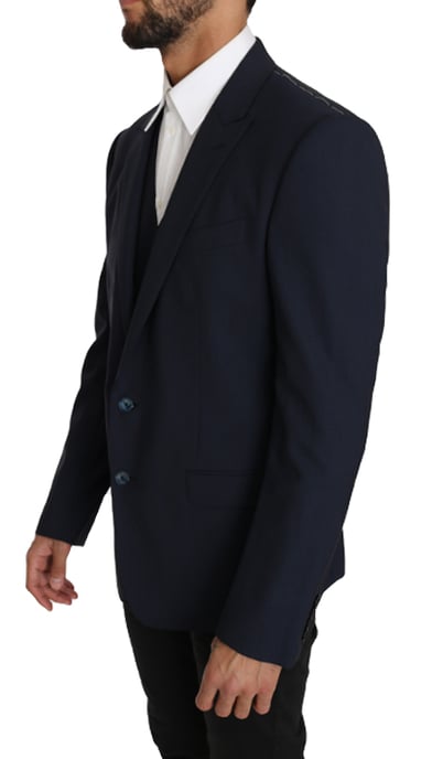 Dolce & Gabbana Hommes Blazer Gilet 2 Pièces Laine Bleue MARTINI - Image 5