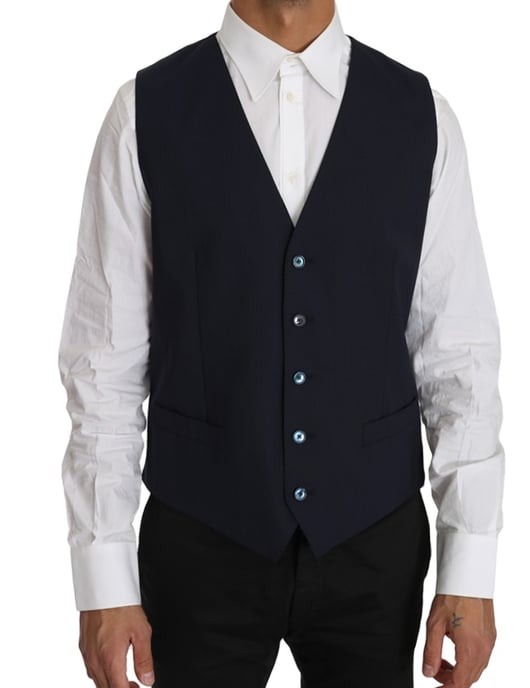 Dolce & Gabbana Hommes Blazer Gilet 2 Pièces Laine Bleue MARTINI - Image 2