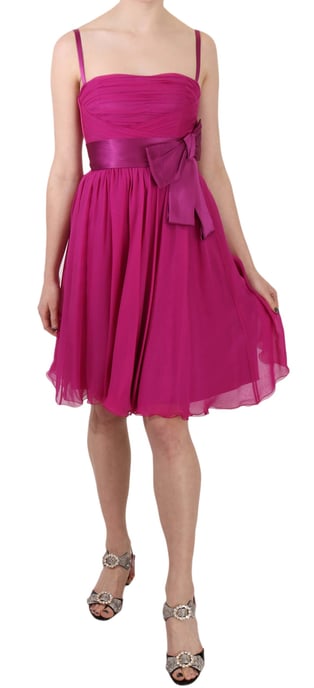 Dolce & Gabbana - Robe sans manches en soie avec nœud rose fuchsia pour femme - Image 1
