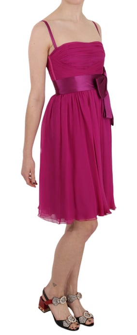 Dolce & Gabbana - Robe sans manches en soie avec nœud rose fuchsia pour femme - Image 2