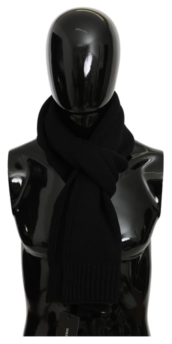 Dolce & Gabbana Black Wool Knitted Wrap Shawl Mens Scarf