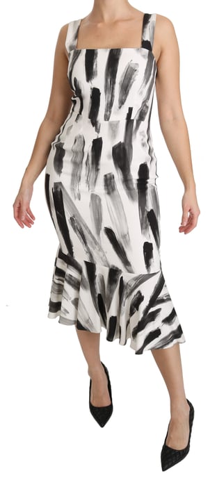 Dolce & Gabbana Women's White Black Printed Sheath Midi Viscose Dress - Image 6