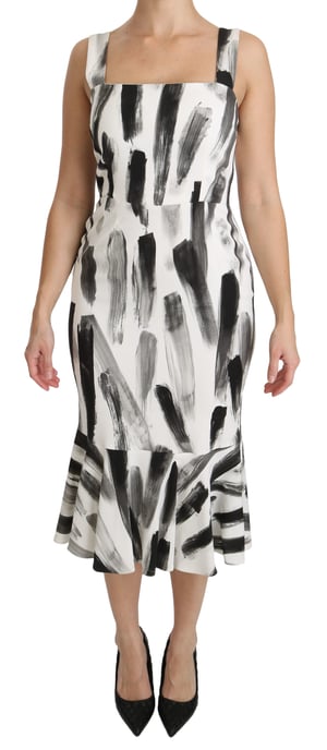 Dolce & Gabbana Women's White Black Printed Sheath Midi Viscose Dress - Image 1