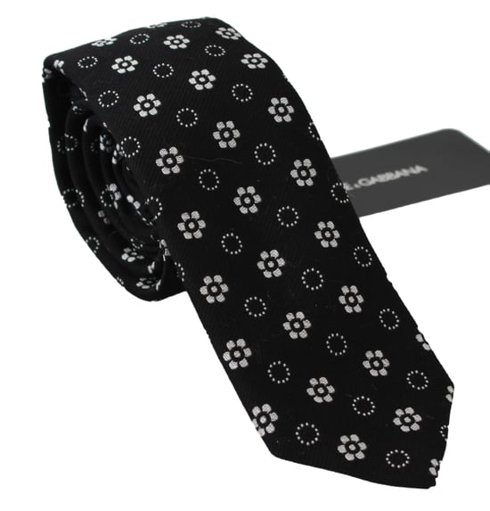 Dolce & Gabbana Cravate classique noire 100% soie à imprimé floral pour hommes - Image 1