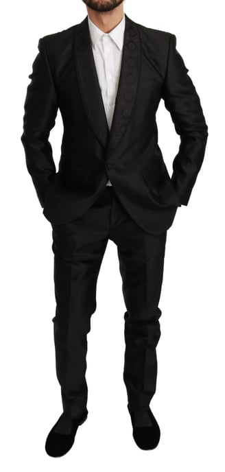 Dolce & Gabbana Schwarzer Slim Fit 2-teiliger MARTINI Seidenanzug - Image 6