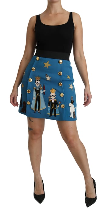Dolce & Gabbana - Mini-jupe en laine bleue à taille haute avec ornements pour femme - Image 2