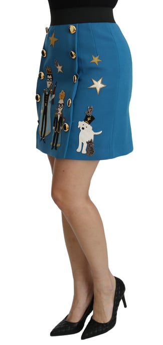 Dolce & Gabbana - Mini-jupe en laine bleue à taille haute avec ornements pour femme - Image 4