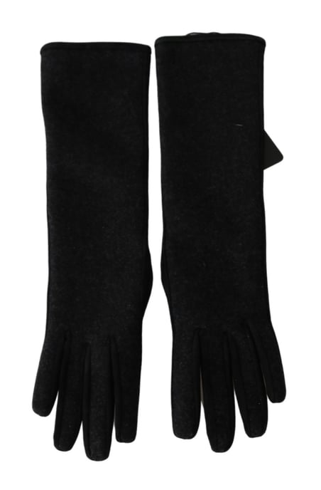 Dolce & Gabbana Women's Black Gray Mid Arm Length Mittens Wool Gloves (Gants en laine) - Image 4