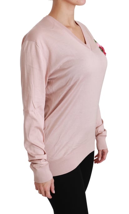 Dolce & Gabbana Women's Pink Floral Embellished Pullover Silk Sweater - Image 2