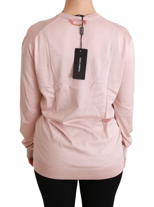Dolce & Gabbana Women's Pink Floral Embellished Pullover Silk Sweater - Image 4