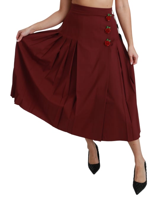 Dolce & Gabbana - Jupe longue plissée en laine rouge à taille haute pour femme - Image 2