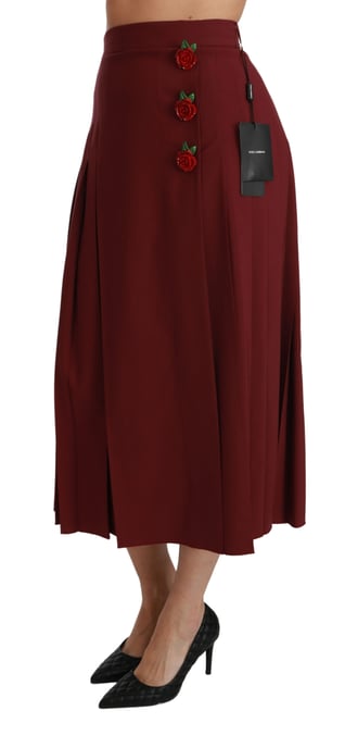 Dolce & Gabbana - Jupe longue plissée en laine rouge à taille haute pour femme - Image 4