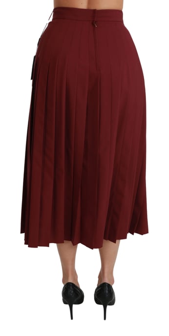 Dolce & Gabbana - Jupe longue plissée en laine rouge à taille haute pour femme - Image 5