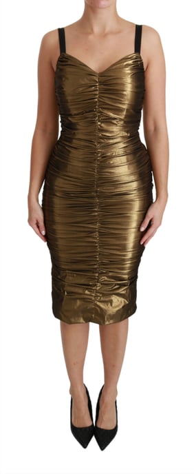 Dolce & Gabbana Women's Gold Metallic Stretch Bodycon Ruched Dress - Image 1