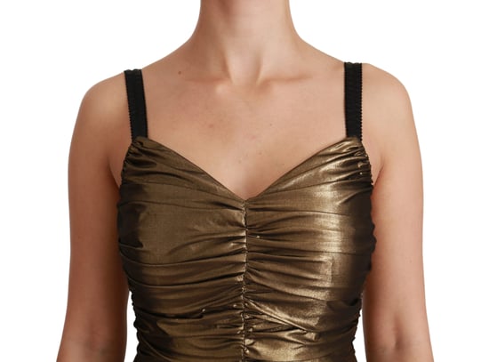 Dolce & Gabbana Women's Gold Metallic Stretch Bodycon Ruched Dress - Image 5