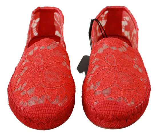 Dolce & Gabbana Rote Spitze Baumwoll-Espadrilles Ballerinas - Image 3