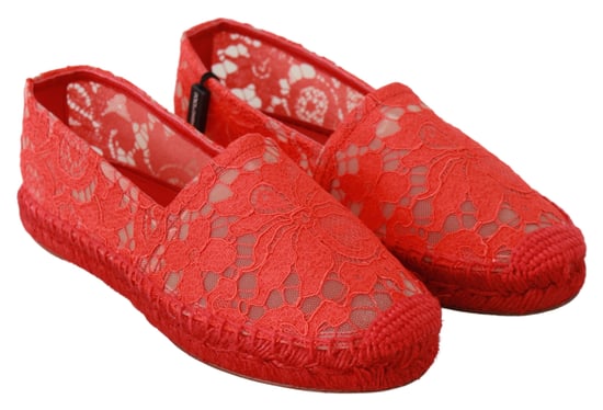 Dolce & Gabbana Rote Spitze Baumwoll-Espadrilles Ballerinas - Image 4