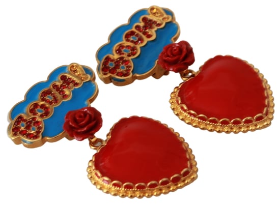 Dolce & Gabbana Gold Crystal Fumetti Cartoons Clip On Dangling Earrings