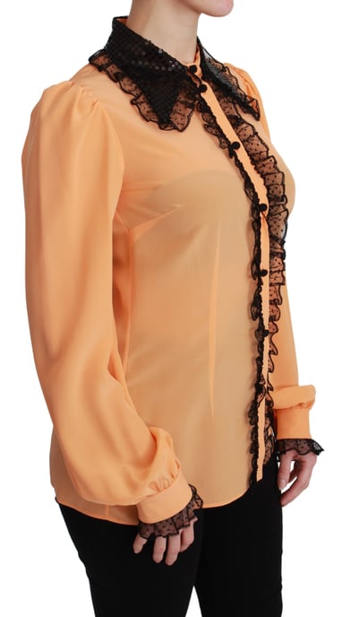 Dolce & Gabbana Gelbe Seidenpailletten-Spitzenbluse - Image 2