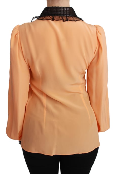 Dolce & Gabbana Gelbe Seidenpailletten-Spitzenbluse - Image 4
