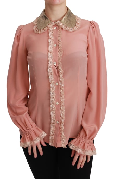 Dolce & Gabbana Pinke Seidenbluse mit goldenen Pailletten und Spitze - Image 1