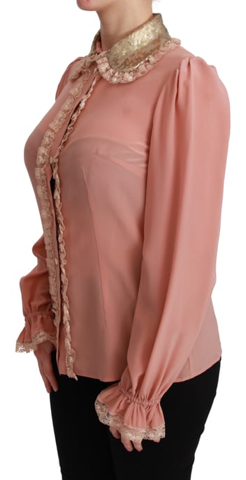 Dolce & Gabbana Pinke Seidenbluse mit goldenen Pailletten und Spitze - Image 3