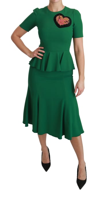 Dolce & Gabbana Women's Green Heart Patch Mermaid Midi Viscose Dress - Image 6