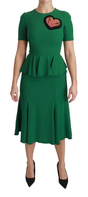 Dolce & Gabbana Women's Green Heart Patch Mermaid Midi Viscose Dress - Image 1