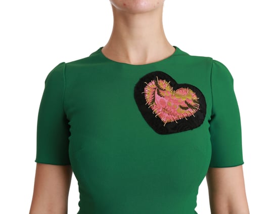 Dolce & Gabbana Women's Green Heart Patch Mermaid Midi Viscose Dress - Image 5