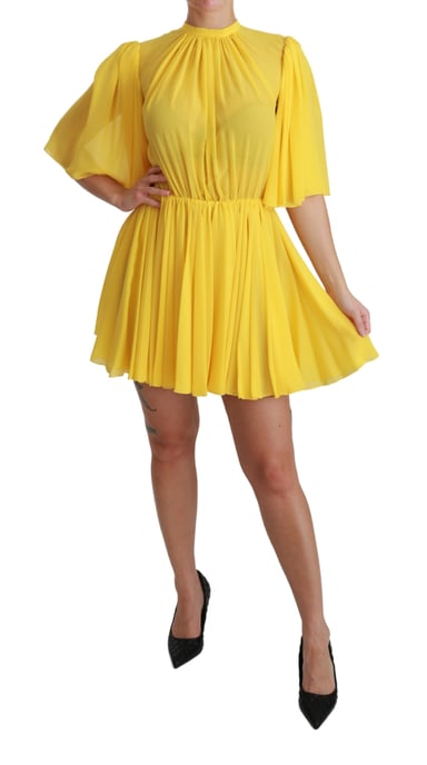 Dolce & Gabbana Women's Yellow Pleated A-line Mini Dress 100% Silk - Image 6