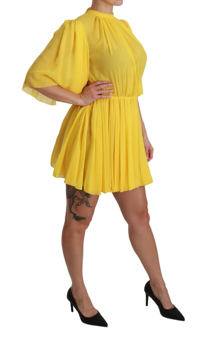 Dolce & Gabbana Women's Yellow Pleated A-line Mini Dress 100% Silk - Image 2