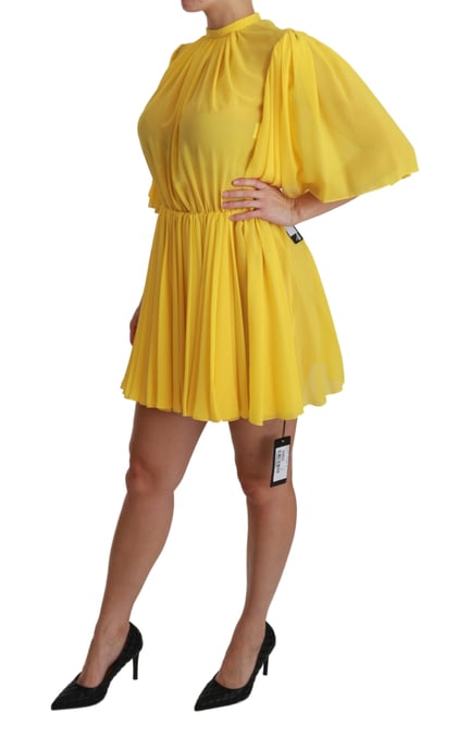 Dolce & Gabbana Women's Yellow Pleated A-line Mini Dress 100% Silk - Image 3
