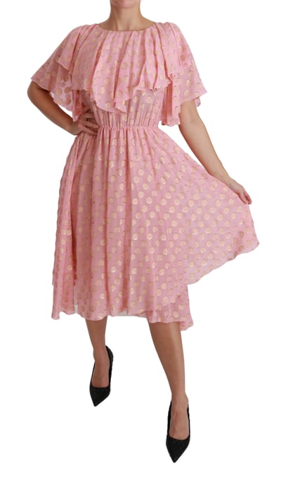 Dolce & Gabbana - Robe mi-longue plissée en soie à pois roses pour femme - Image 6