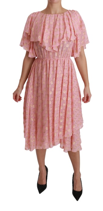 Dolce & Gabbana - Robe mi-longue plissée en soie à pois roses pour femme - Image 1