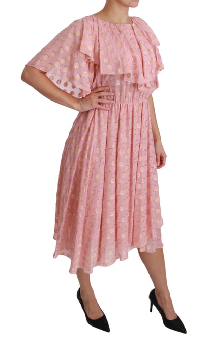 Dolce & Gabbana - Robe mi-longue plissée en soie à pois roses pour femme - Image 2