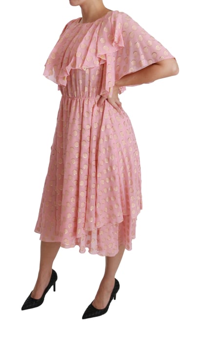 Dolce & Gabbana - Robe mi-longue plissée en soie à pois roses pour femme - Image 3