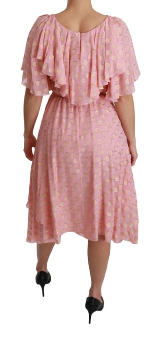 Dolce & Gabbana - Robe mi-longue plissée en soie à pois roses pour femme - Image 4