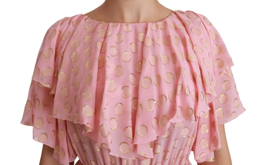 Dolce & Gabbana - Robe mi-longue plissée en soie à pois roses pour femme - Image 5