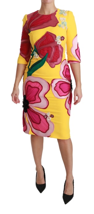 Dolce & Gabbana Women's Yellow Floral Crystal Bodycon Sheath Dress (robe fourreau) - Image 1