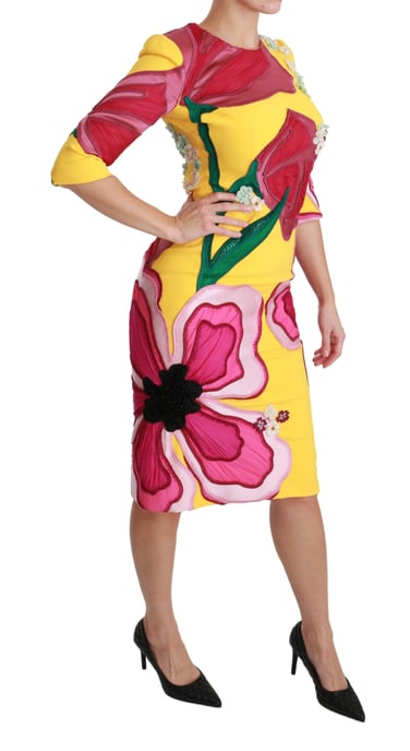 Dolce & Gabbana Women's Yellow Floral Crystal Bodycon Sheath Dress (robe fourreau) - Image 2