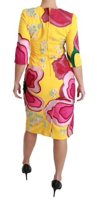 Dolce & Gabbana Women's Yellow Floral Crystal Bodycon Sheath Dress (robe fourreau) - Image 4