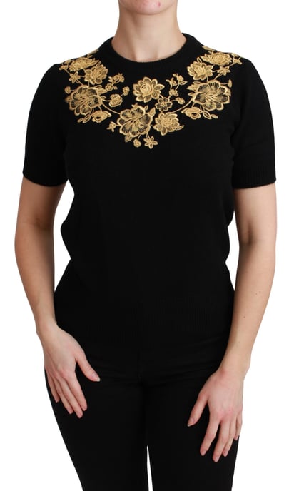 Dolce & Gabbana Black Cashmere Gold Floral Sweater Top - Image 1