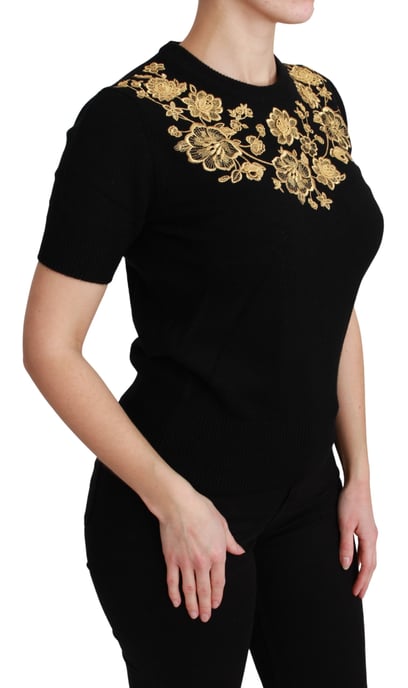Dolce & Gabbana Black Cashmere Gold Floral Sweater Top - Image 2