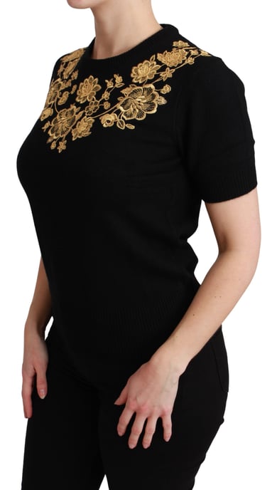 Dolce & Gabbana Black Cashmere Gold Floral Sweater Top - Image 3