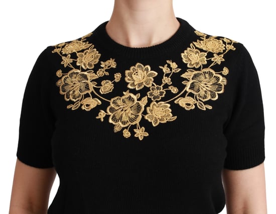 Dolce & Gabbana Black Cashmere Gold Floral Sweater Top - Image 5