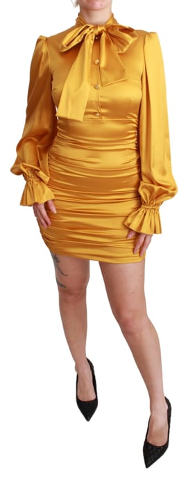 Dolce & Gabbana - Mini robe fourreau bodycon en soie stretch jaune pour femme - Image 1