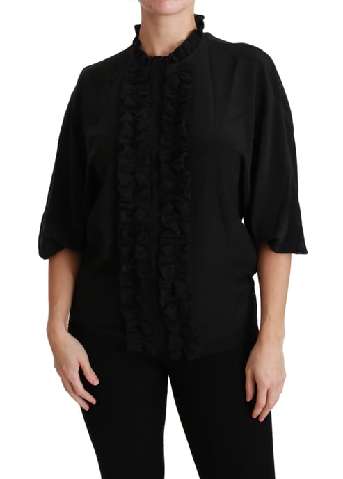 Dolce & Gabbana Schwarzes Seidenhemd Rüschentop Bluse - Image 1