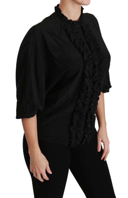 Dolce & Gabbana Schwarzes Seidenhemd Rüschentop Bluse - Image 2