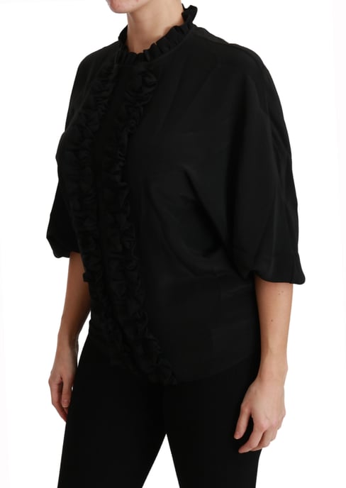 Dolce & Gabbana Schwarzes Seidenhemd Rüschentop Bluse - Image 3
