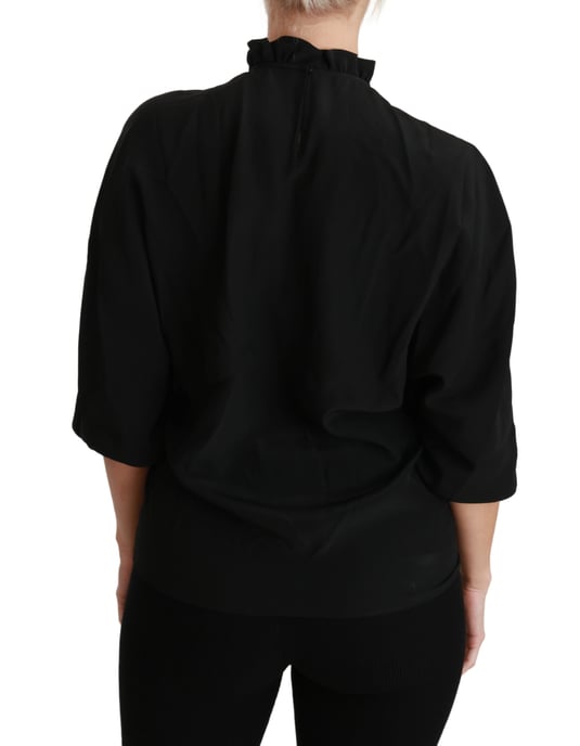 Dolce & Gabbana Schwarzes Seidenhemd Rüschentop Bluse - Image 4